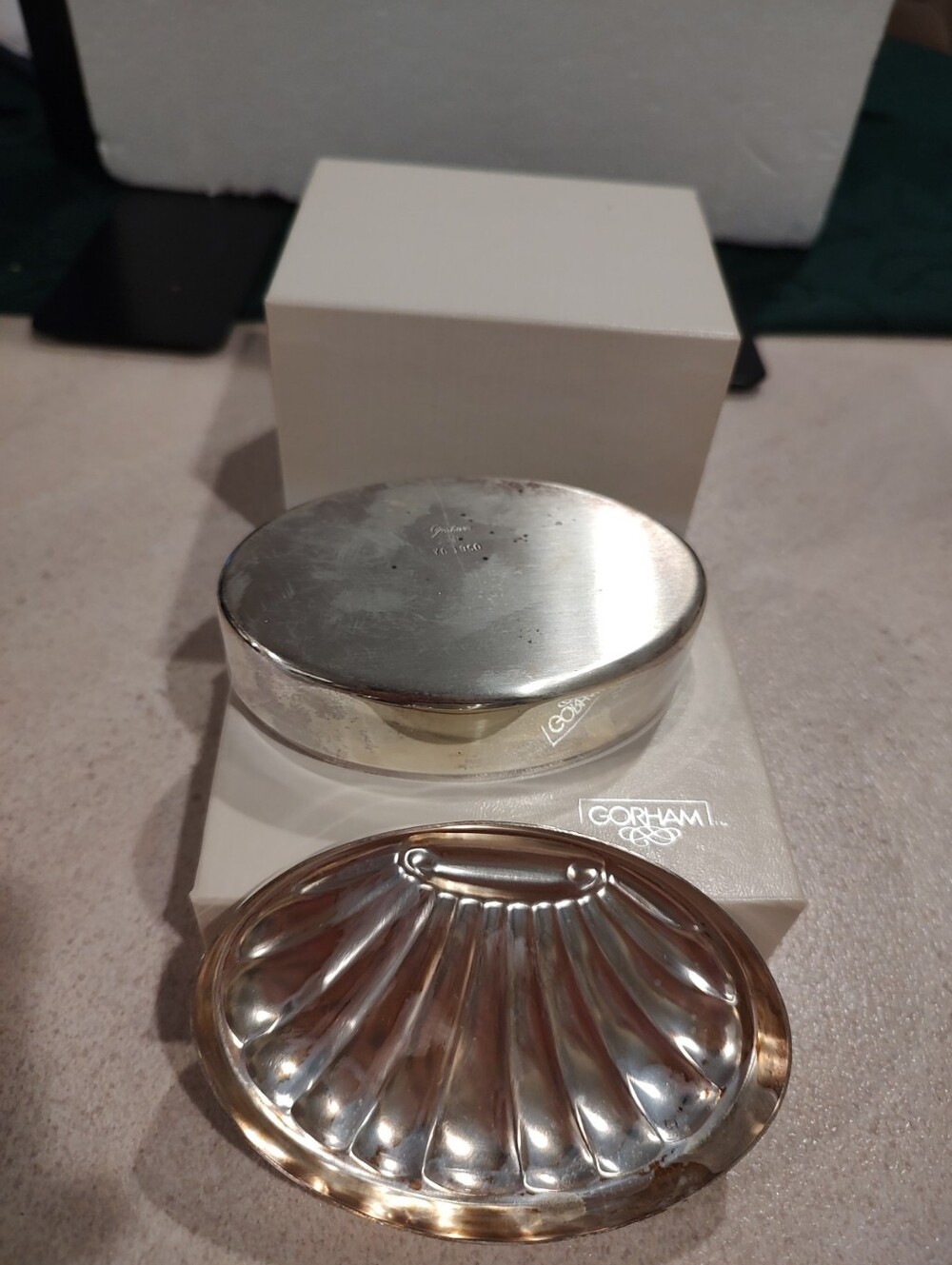 The product is a rare Gorham Silver electro Silver-Tone Oval  Shell Trinket Box